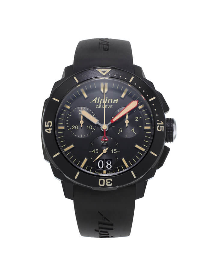 The Alpina Seastrong Diver 300 Black Chronograph Big Date 2